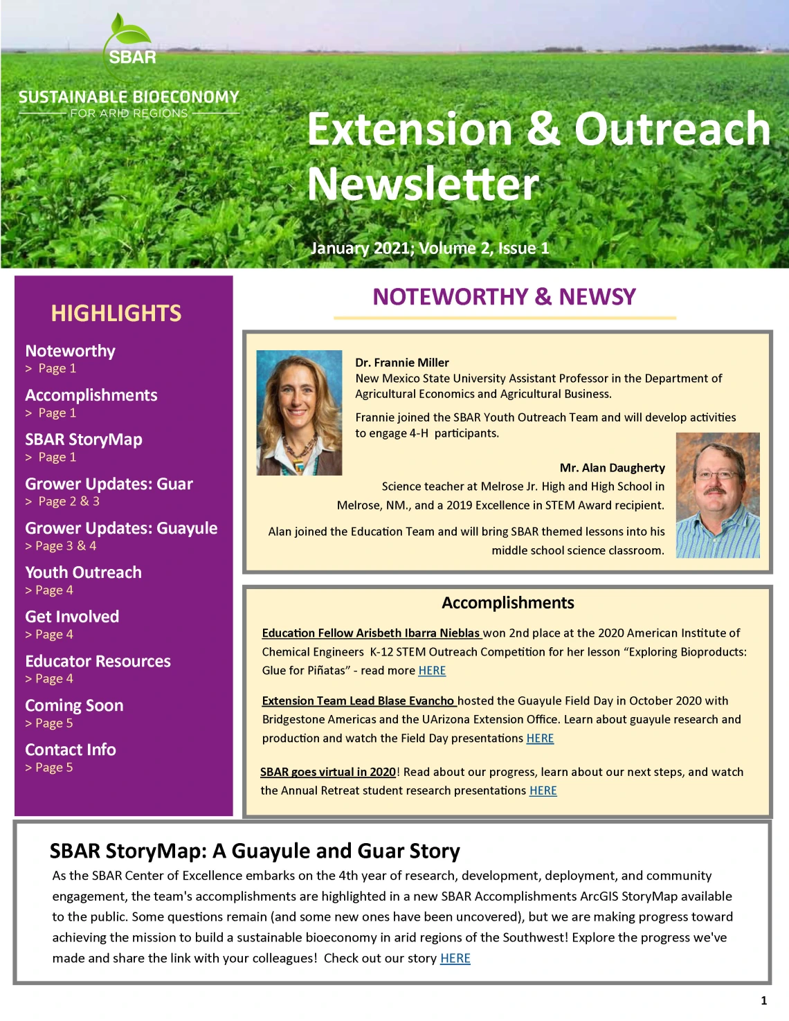 SBAR Extension and Outreach Newsletter Jan 2021 SBAR Extension and Outreach Newsletter Jan 2021