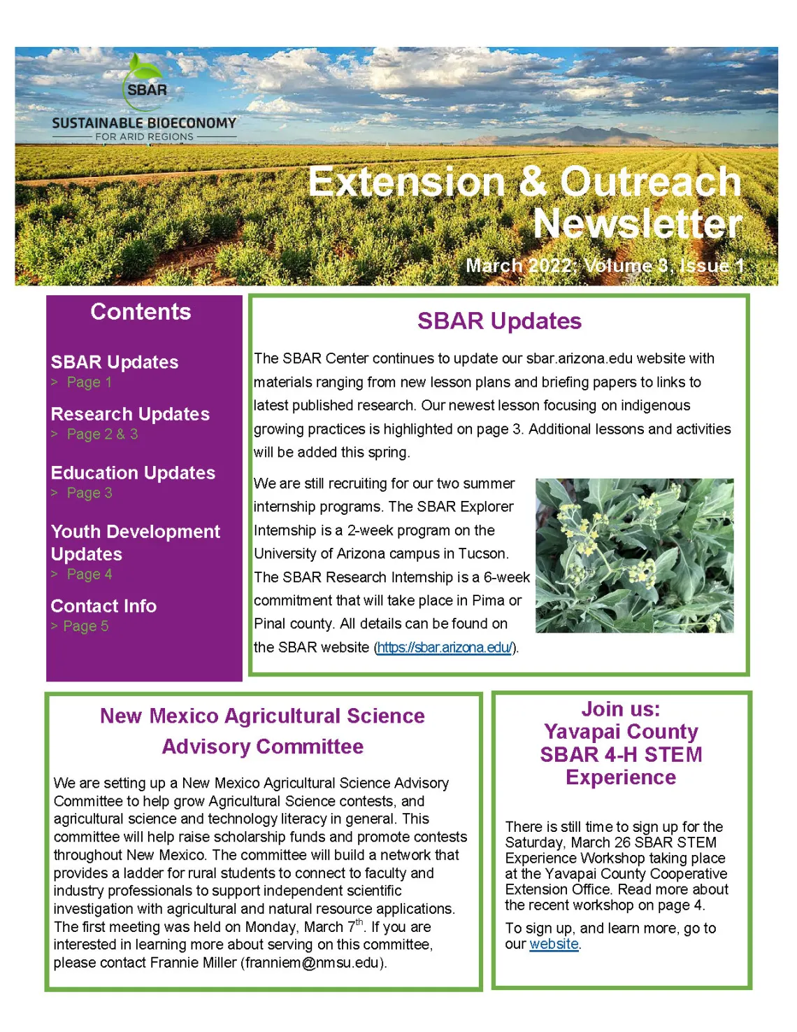 SBAR Extension and Outreach Newsletter March 2022 SBAR Extension and Outreach Newsletter March 2022