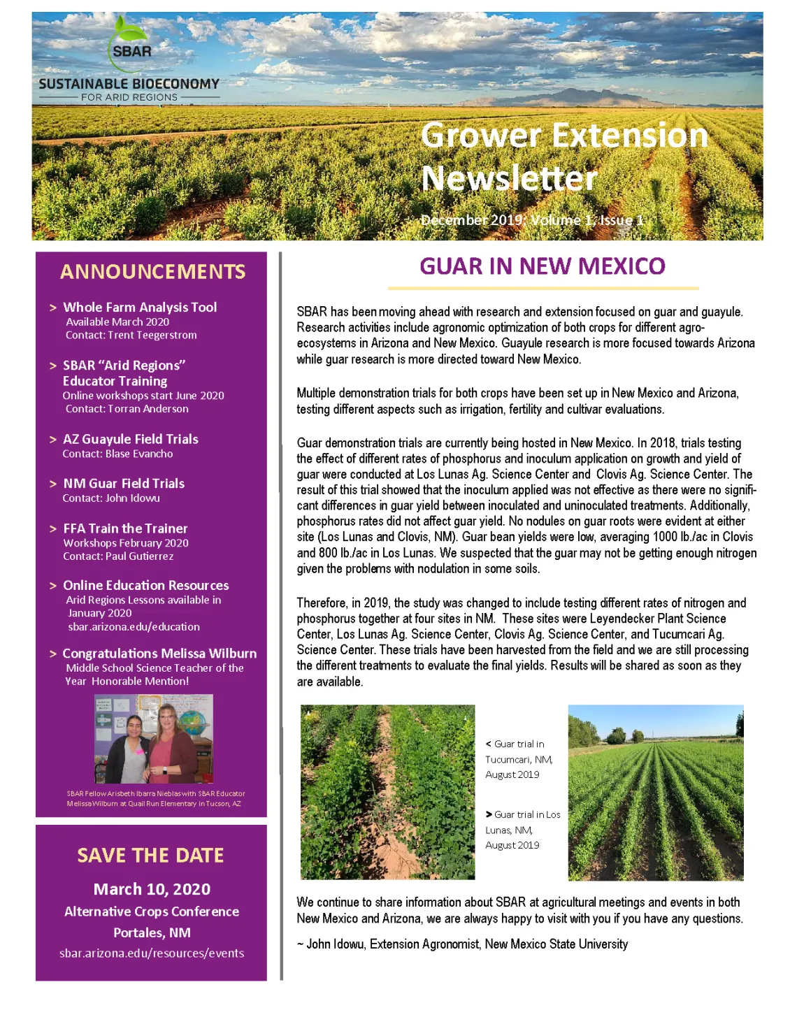 SBAR Grower-ExtNews 2019 Vol1-1 cover page SBAR Grower-ExtNews 2019 Vol1-1 cover page