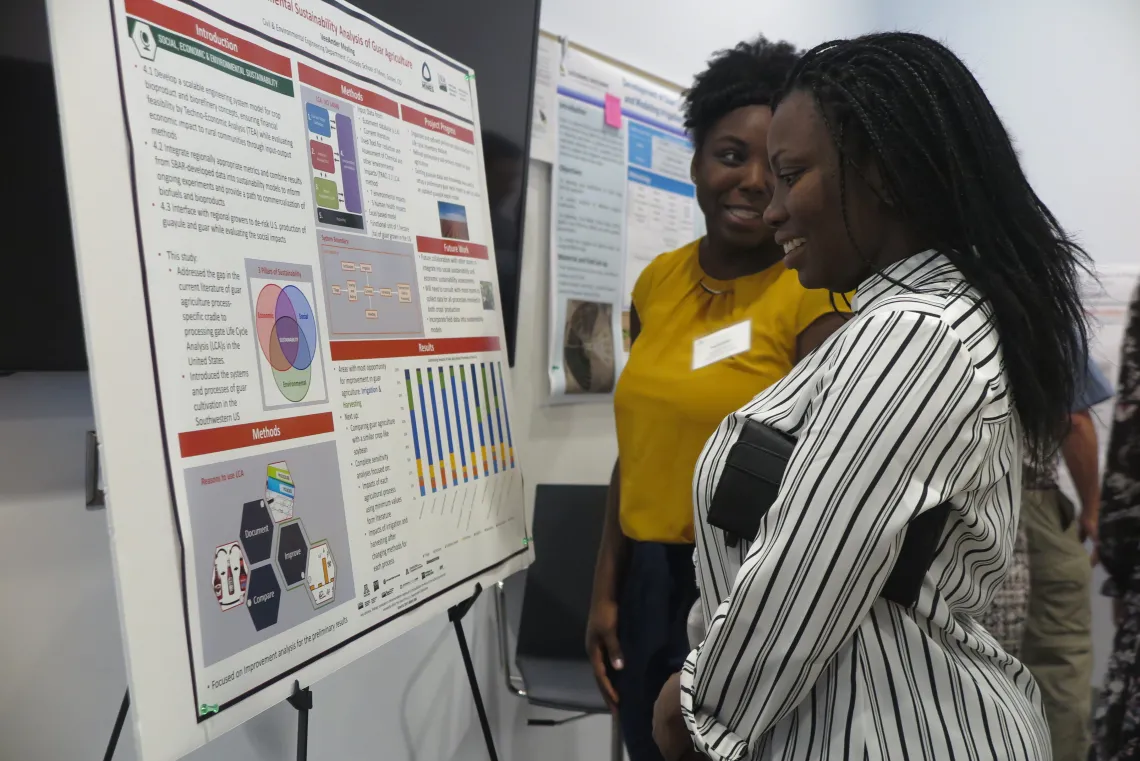 VeeAnder Mealing, PhD student at Colorado School of Mines, describes her research to colleagues. VeeAnder Mealing, PhD student at Colorado School of Mines, describes her research to colleagues.